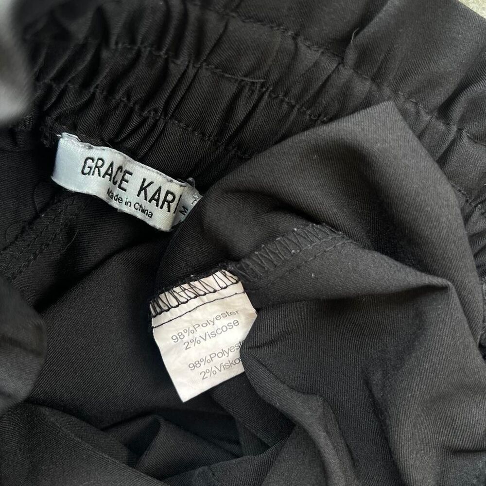 Grace Karin Black Paper Bag Pants Stretchy Elastic Waist Trousers Women's Medium - Picture 4 of 11